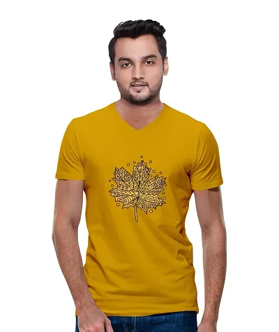 OPLU Men's Regular Fit Mandala Leaf Cotton Graphic Printed V Neck Half Sleeves T-Shirt. Trendy, Trending Tshirts, Offer, Discount, Pootlu, Sale.