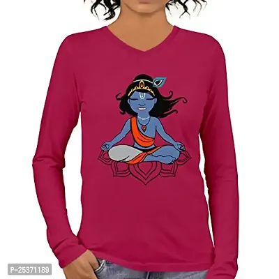 OPLU Graphic Printed Womens Krishna Yoga Cotton Printed V Neck Full Sleeves Tshirt. Trendy, Trending Tshirts, Offer, Discount, Sale, (DarkPink_M)-thumb0