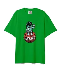 OPLU Men's Oversized Relax Spaceman Graphic Printed Round Neck Multicolour T-Shirts. 100% Cotton, Loose Tshirt, Drop Shoulder, Pootlu, Casual, Graphic Printed T-Shirts-thumb1