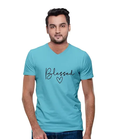 OPLU Men's Regular Fit Blessed with Heart Cotton Printed V Neck Half Sleeves T-Shirt. Trendy, Trending Tshirts, Offer, Discount, Sale