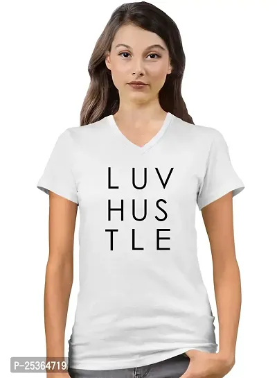 OPLU Graphic Printed Women Tshirt Love Hustle Cotton Printed V Neck Half Sleeves Multicolour T Shirt. Trending, Text, Quotes Tshirts-thumb0