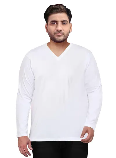 OPLU Men's Plus Size Plain Solid V Neck Full 100% 100% Cotton Sleeves Plain Pootlu T-Shirt