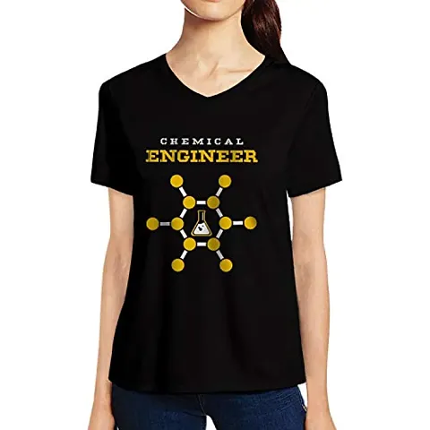 Pooplu Womens Chemical Engineer Cotton Printed V Neck Half Sleeves Multicolour t Shirt. College, Girls, Fun, Masti Tshirts