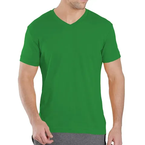 Pooplu Men's Regular Fit Plain V Neck Half Slevees 100% Cotton Multicolour Pootlu T-Shirt