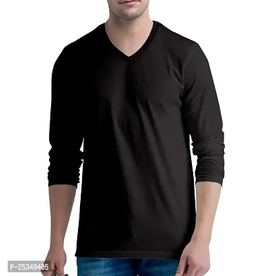 Pooplu Men's Regular Fit Premium Plain 100% Cotton V Neck Full Sleeves Stylish, Trendy, Casual Plain Pootlu Tees and Tshirts-thumb0