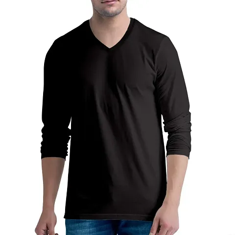 Pooplu Men's Regular Fit Premium Plain 100% Cotton V Neck Full Sleeves Stylish, Trendy, Casual Plain Pootlu Tees and Tshirts