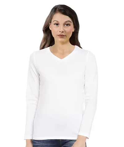 Pooplu Women's Regular Fit Plain V Neck Full Sleeves Multicoloured 100% Cotton Pootlu T Shirt. Stylish, Casual Tshirts