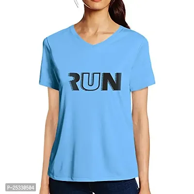 Pooplu Womens Run Text Cotton Printed V Neck Half Sleeves Multicolour Tshirt. Exercise  Jogging Tshirt