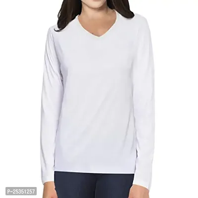 Pooplu Women's Regular Fit Premium Plain 100% Cotton V Neck Full Sleeves Multicolour T Shirt, Casual Plain Tshirts-thumb0