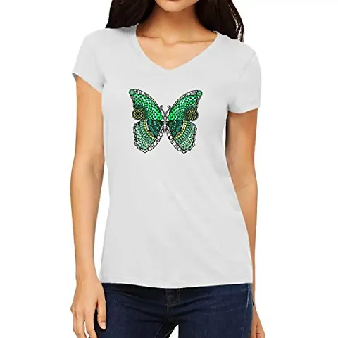 OPLU Graphic Printed Women Tshirt Mandala Butterfly Design Cotton Printed V Neck Half Sleeves Multicolour T Shirt. Trending, Mandala, Mandala Art Tshirts