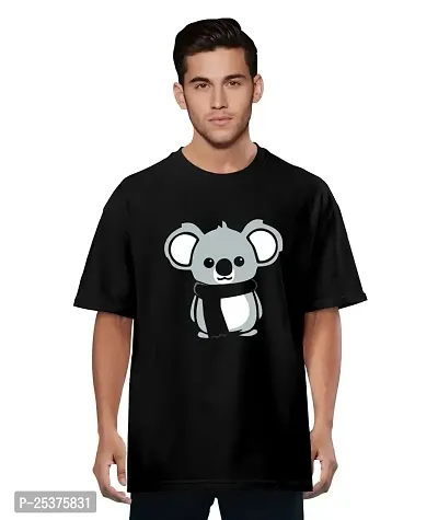 OPLU Men's Oversized Koala Winter Graphic Printed Round Neck Multicolour T-Shirts. 100% Cotton, Loose Tshirt, Drop Shoulder, Pootlu, Casual, Graphic Printed T-Shirts