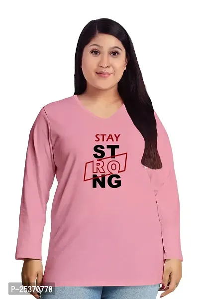 OPLU Women's Regular Fit Plus Size Stay Strong Cotton Graphic Printed V Neck Full Sleeves Tshirt.Trending Tshirts, Offer, Discount, Sale.(Pooplu_BP_3XL)-thumb0