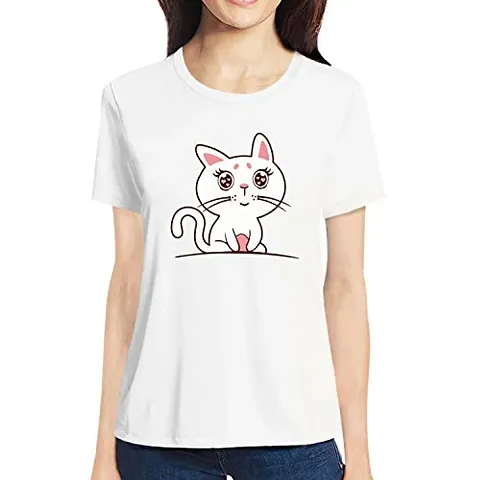 Pooplu Graphic Printed Women Tshirt Cute Cat Cotton Printed Round Neck Half Sleeves Multicolour T Shirt. Animal, Cute Animal Tshirts