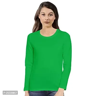 Pooplu Womens Plain Round Neck Full Sleeves Multicoloured 100% Cotton T Shirt. Stylish, Casual Tshirts-thumb0