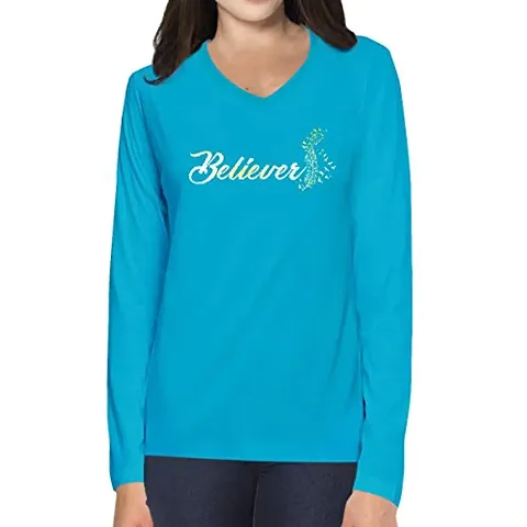 OPLU Graphic Printed Women Tshirt Believer Cotton Printed V Neck Full Sleeves Multicolour T Shirt. Text, Trending, Stylish Tshirts