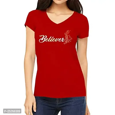 OPLU Women's Regular Fit Tshirt Believer Cotton Printed V Neck Half Sleeves Multicolour T Shirt. Text, Trending, Stylish Tshirts