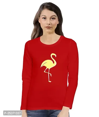 OPLU Women's Regular Fit Flamingo Cotton Printed Round Neck Full Sleeves Animal, Cute Animal, Pet Tees and, Pootlu