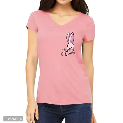 OPLU Women's Regular Fit Tshirt Be Cute Rabbit Cotton Printed V Neck Half Sleeves Multicolour T Shirt. Trending, Animal, Cute Pootlu Animal Tshirts