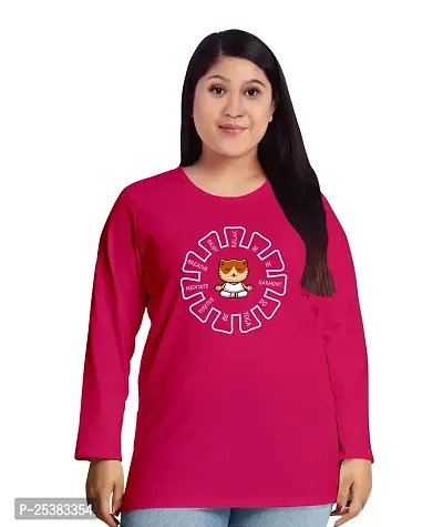 OPLU Women's Regular Fit Yoga Feature Plus Size Cotton Graphic Printed Round Neck Full Sleeves Tshirt. Trendy, Pootlu, Offer, Discount, Sale, (Pooplu_Maroon_XX-Large)