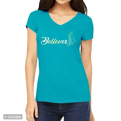 OPLU Women's Regular Fit Tshirt Believer Cotton Printed V Neck Half Sleeves Multicolour T Shirt. Text, Trending, Stylish Tshirts-thumb0