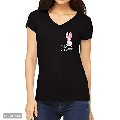 OPLU Graphic Printed Women Tshirt Be Cute Rabbit Cotton Printed V Neck Half Sleeves Multicolour T Shirt. Trending, Animal, Cute Animal Tshirts