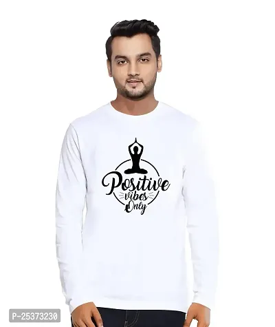 OPLU Men's Positive Vibes Only Cotton Graphic Printed Roundneck Full Sleeves Tshirt. Trendy, Trending Tshirts, Offer, Discount, Sale.(Pooplu_White_2XL)-thumb0