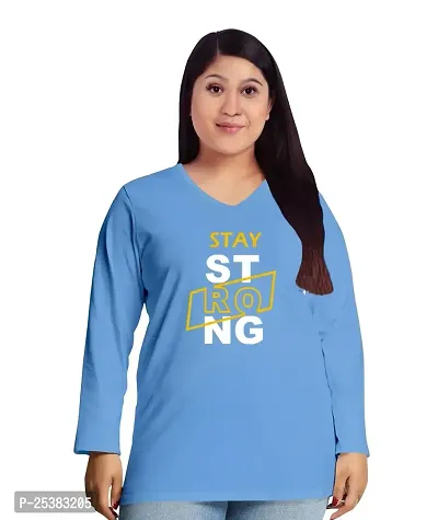 OPLU Women's Regular Fit Stay Strong Cotton Graphic Printed V Neck Full Sleeves Tshirt. Trendy, Pootlu, Offer, Discount, Sale, (Pooplu_Blue_XXX-Large)