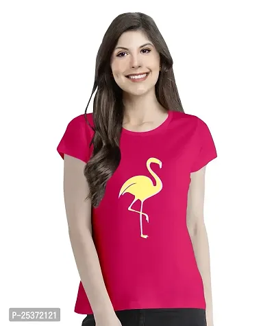 OPLU Women's Regular Fit Tshirt Flamingo Cotton Printed Round Neck Half Sleeves Animal, Cute Animal, Pet Pootlu Tees and Tshirts-thumb0