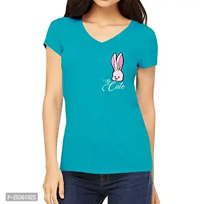 OPLU Women's Regular Fit Tshirt Be Cute Rabbit Cotton Printed V Neck Half Sleeves Multicolour T Shirt. Trending, Animal, Cute Pootlu Animal Tshirts