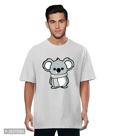 OPLU Men's Oversized Koala Winter Graphic Printed Round Neck Multicolour T-Shirts. 100% Cotton, Loose Tshirt, Drop Shoulder, Pootlu, Casual, Graphic Printed T-Shirts