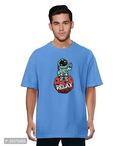 OPLU Men's Oversized Relax Spaceman Graphic Printed Round Neck Multicolour T-Shirts. 100% Cotton, Loose Tshirt, Drop Shoulder, Pootlu, Casual, Graphic Printed T-Shirts