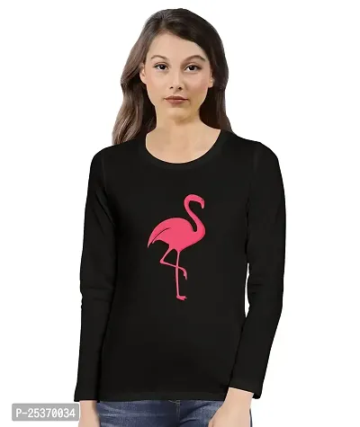 OPLU Graphic Printed Women Tshirt Flamingo Cotton Printed Round Neck Full Sleeves Animal, Cute Animal, Pet Tees and, Pootlu.-thumb0