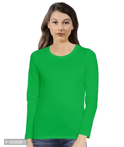 Pooplu Women's Regular Fit Plain Round Neck Full Sleeves Green 100% Cotton Pootlu T Shirt. Stylish, Casual Tshirts.(Oplu_Green_4X-Large)