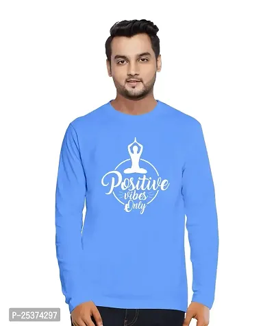 OPLU Men's Positive Vibes Only Cotton Graphic Printed Roundneck Full Sleeves Tshirt. Trendy, Trending Tshirts, Offer, Discount, Sale.(Pooplu_Blue_2XL)