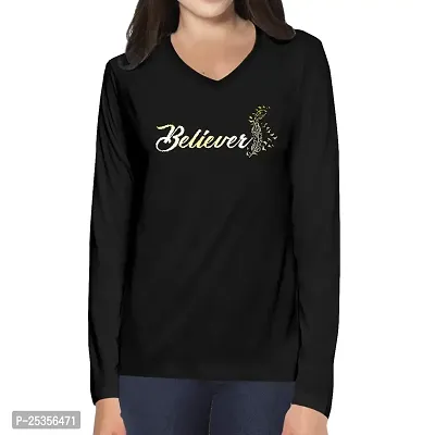 OPLU Graphic Printed Women Tshirt Believer Cotton Printed V Neck Full Sleeves Multicolour T Shirt. Text, Trending, Stylish Tshirts