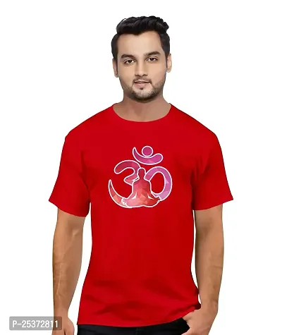 OPLU Men's Om Meditation Yoga Cotton Graphic Printed Round Neck Half Sleeves Yoga Tshirt. Trendy, Trending Tshirts, Offer, Discount, Sale.(Pooplu_Red_L)