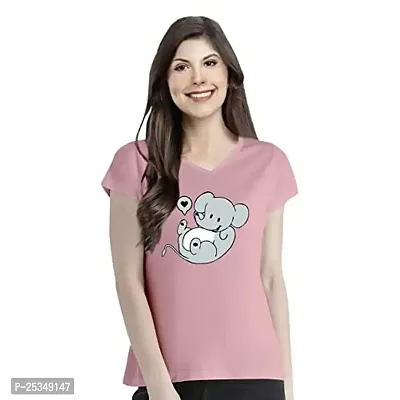 Pooplu Graphic Printed Women Tshirt Cute Elephant Cotton Printed V Neck Half Sleeves Multicolour T Shirt. Animal, Cute Animal Tshirts