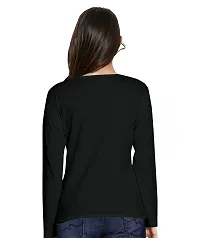 OPLU Women's Regular Fit Good Vibes only Cotton Graphic Printed V Neck Full Sleeves Tshirt. Trendy, Pootlu Trending Tshirts, Offer, Discount, Sale, (Pooplu_Black_Small)-thumb1