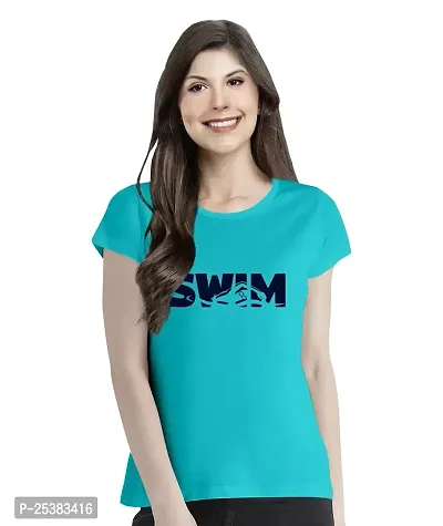 OPLU Women's Regular Fit Swim Cotton Graphic Printed Round Neck Half Sleeves Tshirt. Trendy, Pootlu, Discount, Sale, (Pooplu_LB_Medium)