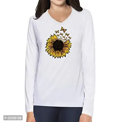 OPLU Graphic Printed Women Tshirt Sunflower Butterfly Cotton Printed V Neck Full Sleeves Multicolour T Shirt. Trending, Stylish Tshirts-thumb0