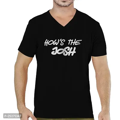 OPLU Men's How's The Josh Cotton Graphic Printed V Neck Half Sleeves Tshirt. Trendy, Trending Tshirts, Offer, Discount, Sale.(Pooplu_Black_XL)