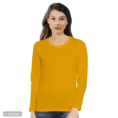 Pooplu Women's Regular Fit Plain Round Neck Full Sleeves Yellow 100% Cotton Pootlu T Shirt. Stylish, Casual Tshirts.(Oplu_Yellow_XX-Large)