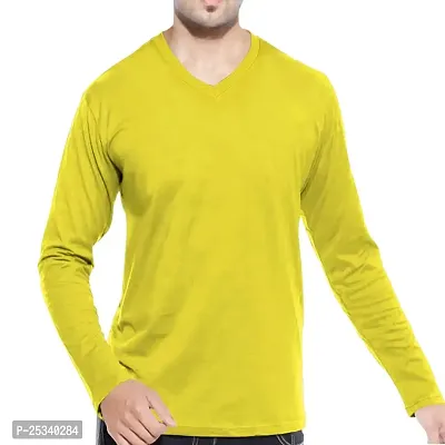 Pooplu Men's Regular Fit Plain 100% Cotton V Neck Full Sleeves Multicolour Pootlu T Shirt. Stylish, Trendy, Casual Plain Tshirts-thumb0