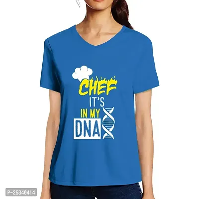 Pooplu Womens Chef It's in My DNA Cotton Printed V Neck Half Sleeves Multicolour T Shirt. Food, Chef, Symbol Tshirts Blue-thumb0