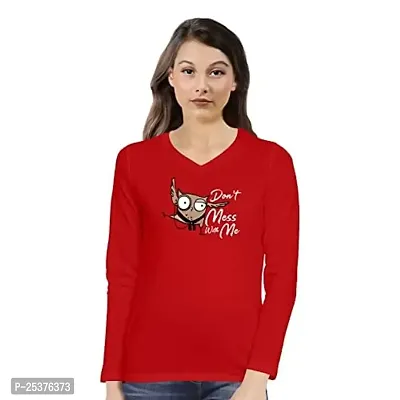 OPLU Graphic Printed Womens Don't Mess with me Cotton Printed V Neck Full Sleeves Tshirt. Trendy, Trending Tshirts, Offer, Discount, Sale, (Red_XL)
