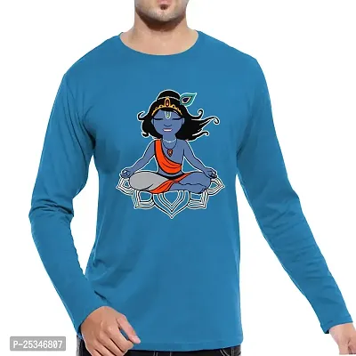 Pooplu Men's Regular Fit Krishna Yoga Cotton Graphic Printed Round Neck Full Sleeves Multicolour Yoga Tshirt. Yoga, Gym, Exercise, Fitness, Symbol Pootlu Tshirts