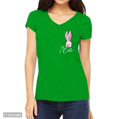 OPLU Women's Regular Fit Tshirt Be Cute Rabbit Cotton Printed V Neck Half Sleeves Multicolour T Shirt. Trending, Animal, Cute Pootlu Animal Tshirts