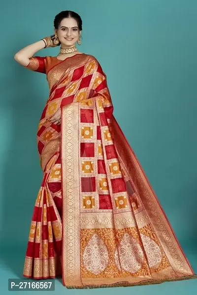Stylish Art Silk Red Saree with Blouse piece For Women