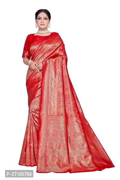 Stylish Art Silk Red Saree with Blouse piece For Women