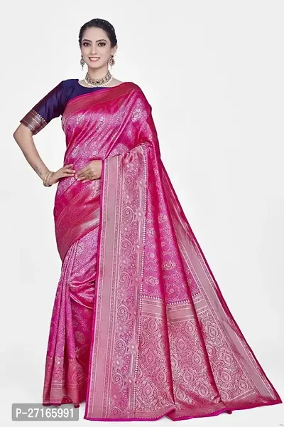 Stylish Art Silk Pink Saree with Blouse piece For Women-thumb0